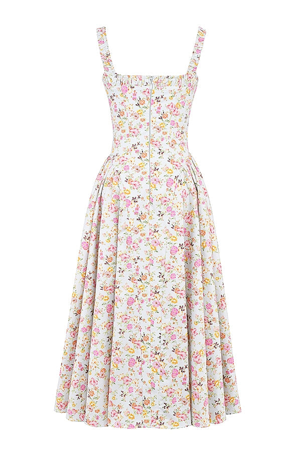 pale blue meadow print cotton midi sundress