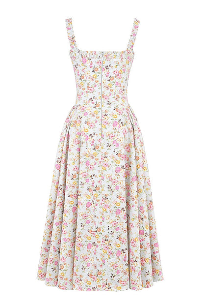 pale blue meadow print cotton midi sundress