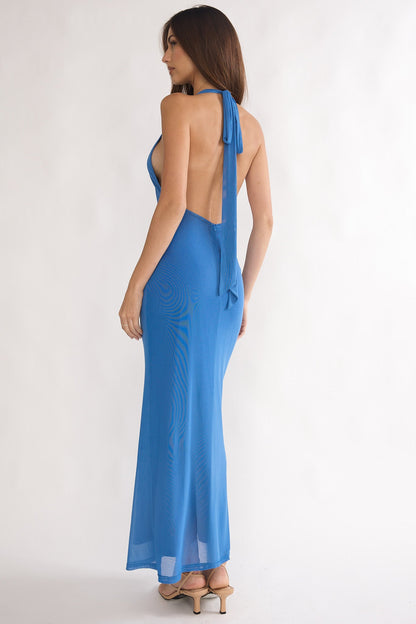 Alouette Backless Halterneck Maxi Dress Blue