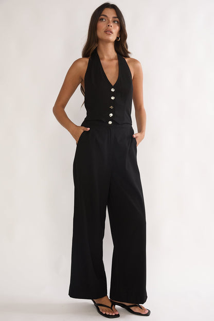 Ambrin Halterneck Button Jumpsuit Black