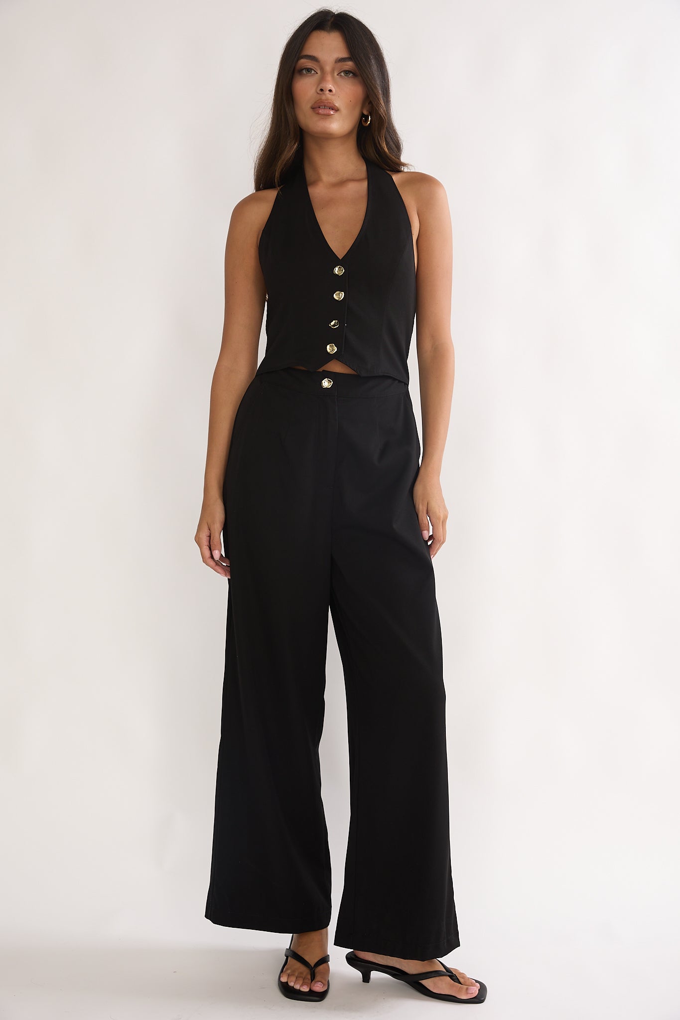 Ambrin Halterneck Button Jumpsuit Black