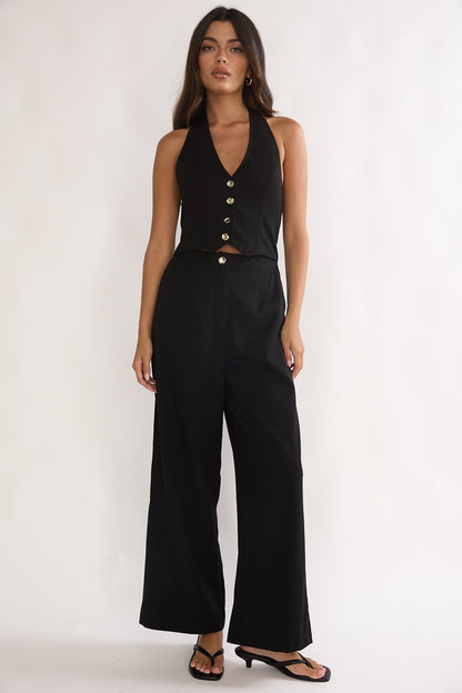 Ambrin Halterneck Button Jumpsuit Black