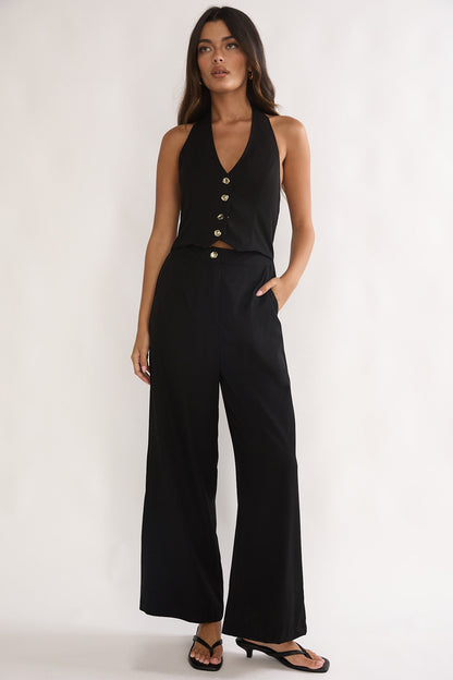 Ambrin Halterneck Button Jumpsuit Black