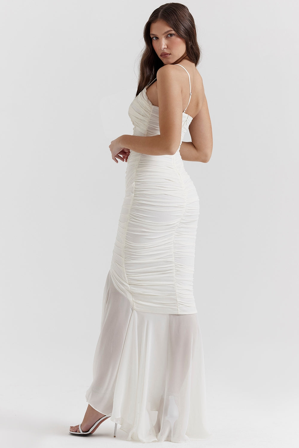 ivory ruched maxi dress