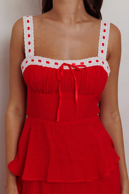 Provence Bloom Tiered Ruffle Maxi Dress Red