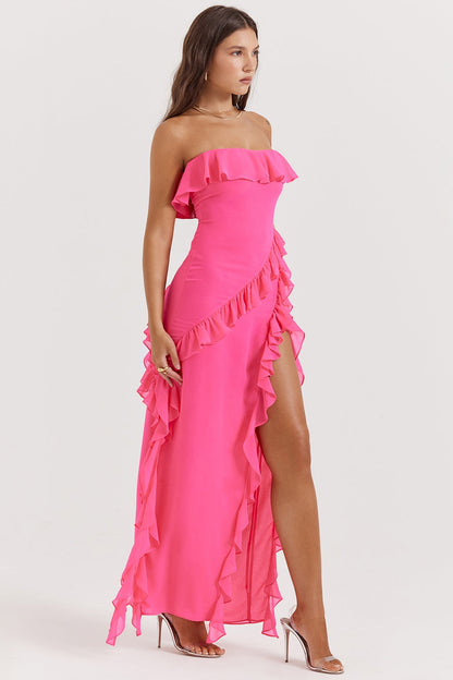 fuchsia ruffle maxi dress