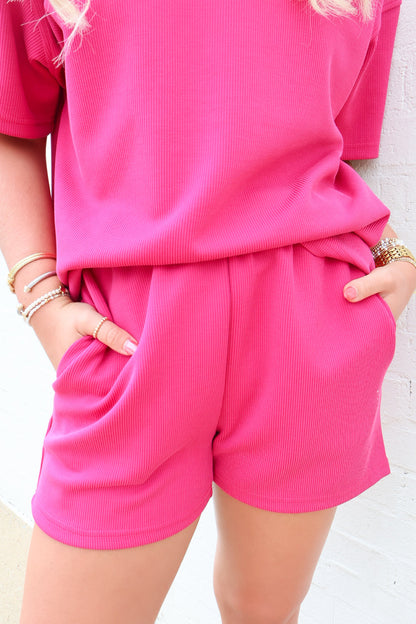 Luxe Ribbed Shorts Set - Deep Pink