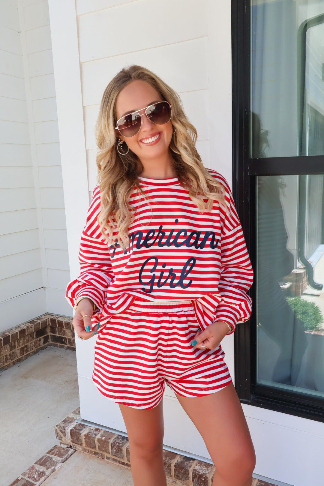 American Girl Stripe Sweatshirt & Shorts Set
