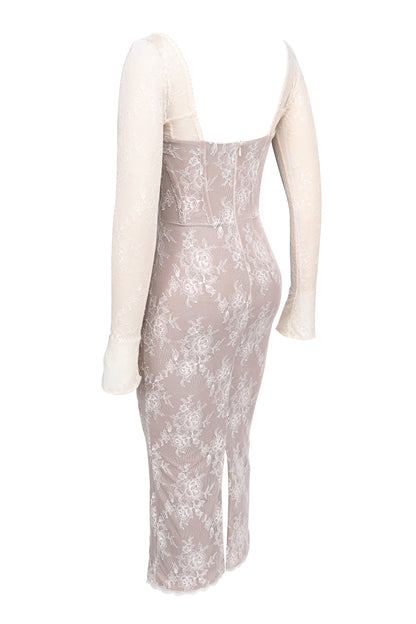 ivory lace long sleeve midi dress