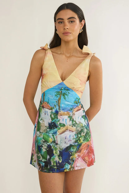 Mykonos Morning Tied Shoulder Mini Dress Euro
