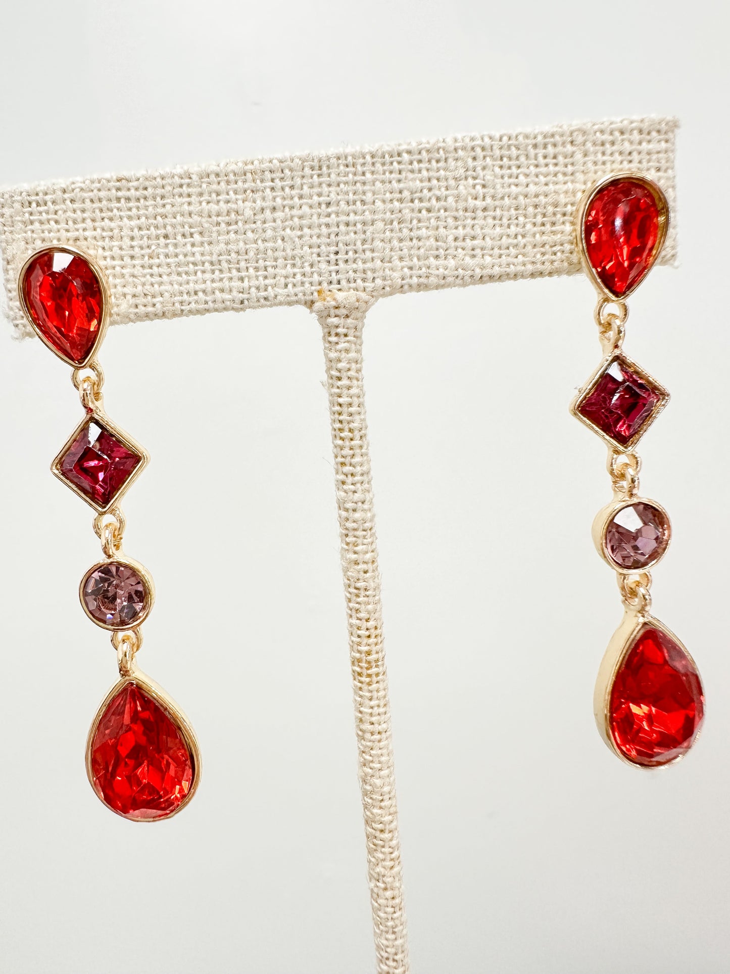 Holiday Gem Drop Earrings — Red