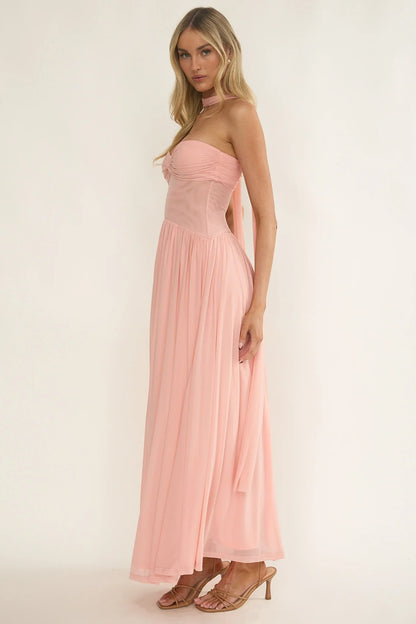 Annita Sheer Waist Maxi Dress Blush