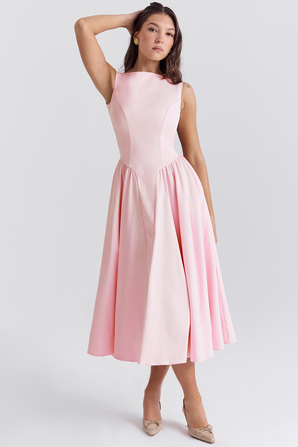 ballerina pink twill midi sundress