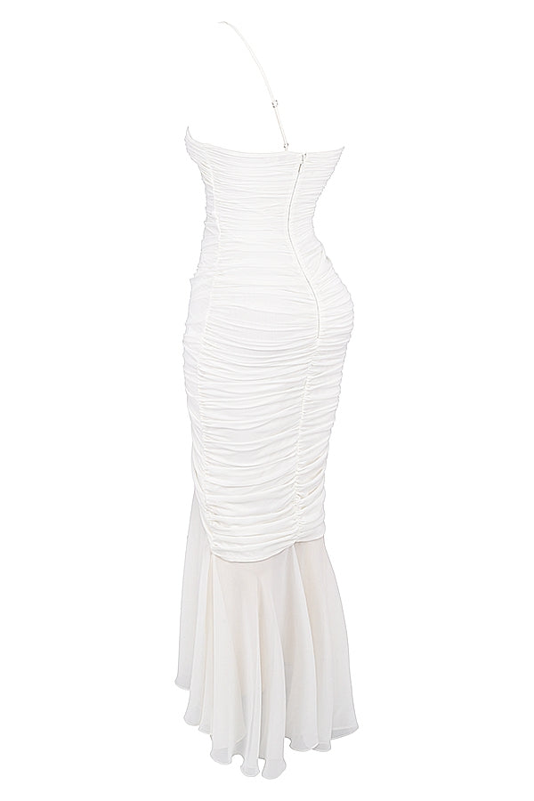 ivory ruched maxi dress