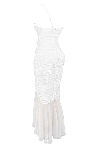 ivory ruched maxi dress