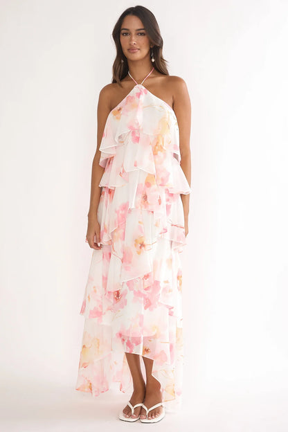 Darylyn Tiered Ruffle Maxi Dress Floral Pink