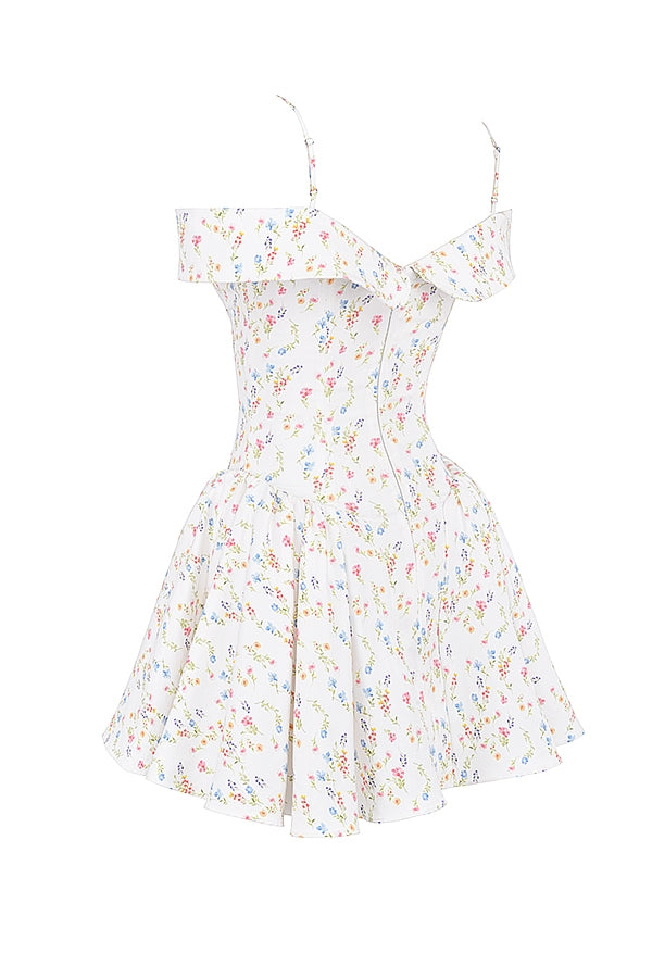 white posy print corset mini dress