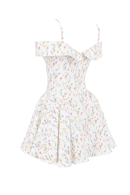 white posy print corset mini dress