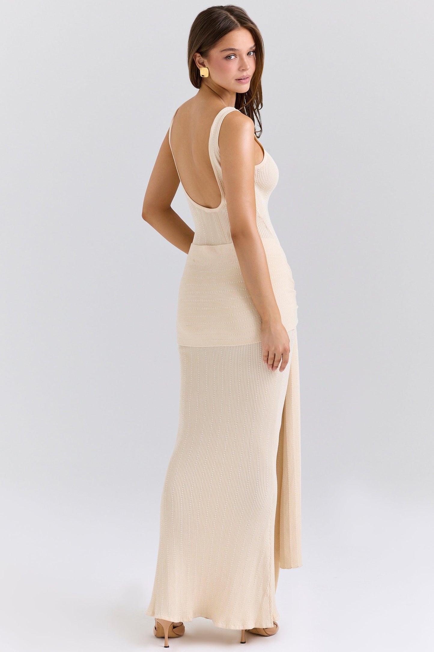 champagne waterfall maxi dress