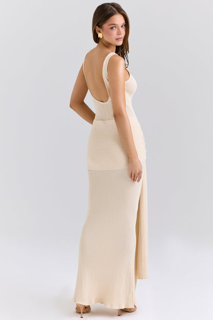 champagne waterfall maxi dress