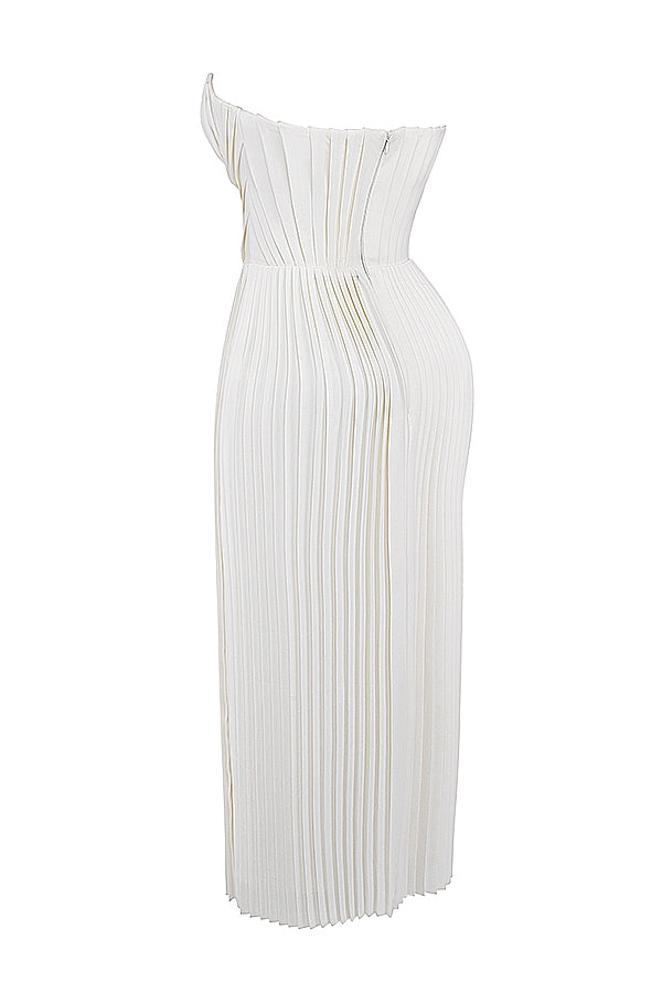 ivory pleated maxi dress