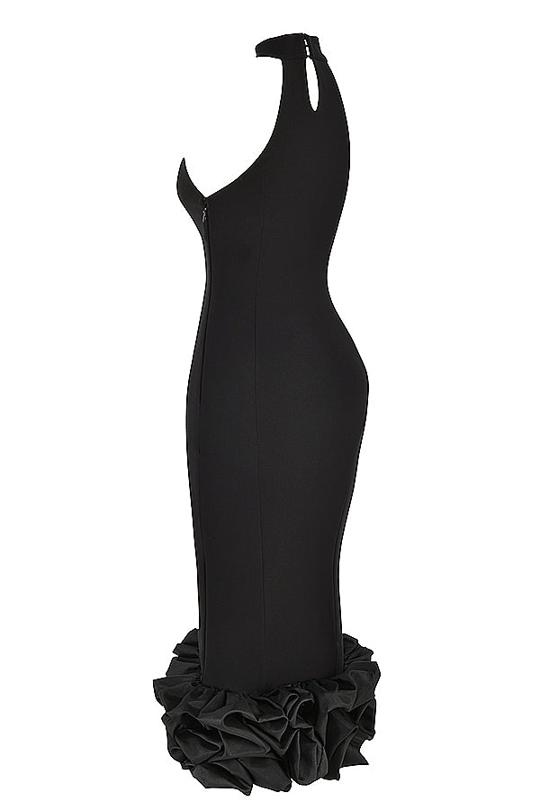 black peplum midi dress