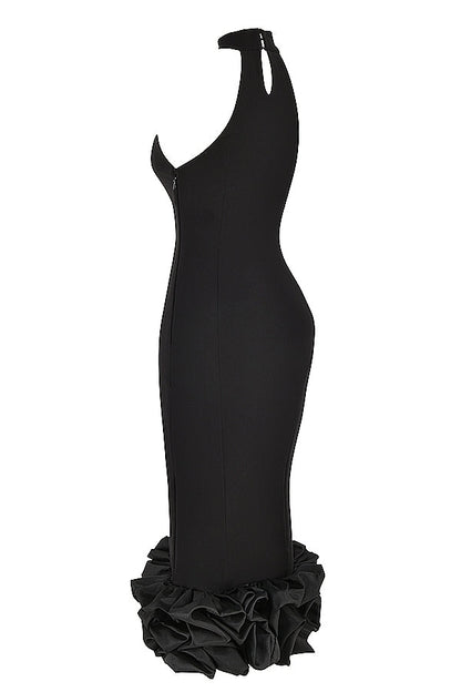black peplum midi dress