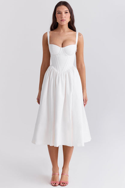 white corset midi sundress