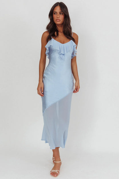 Talula Sheer Hem Ruffle Midi Dress Blue