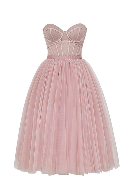 french rose tulle midi dress - sale