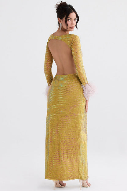 chartreuse crystallised maxi dress