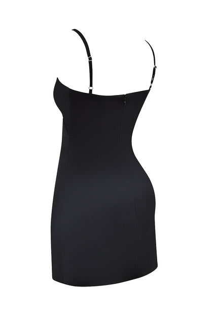 black square neck a-line mini dress - sale