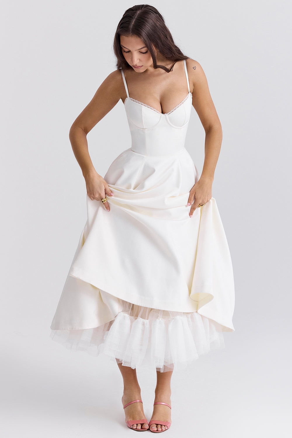white tulle midi dress
