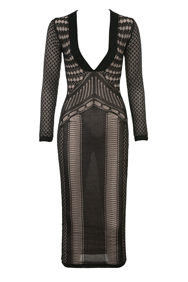 black plunge midi dress - sale