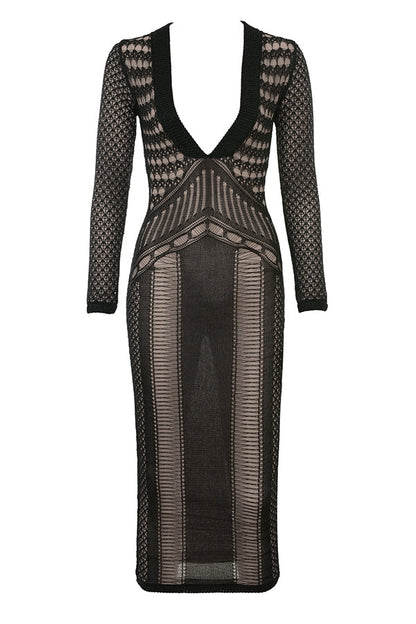 black plunge midi dress - sale