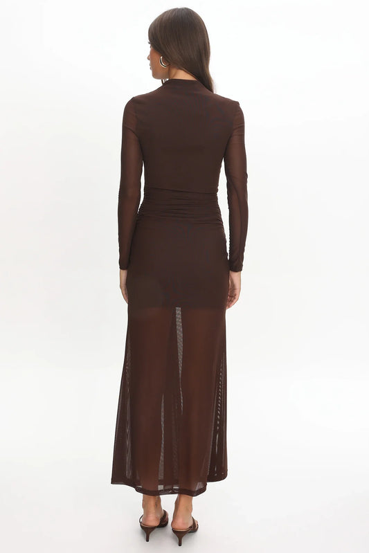 Girl's Night Long Sleeve Mesh Maxi Dress Chocolate
