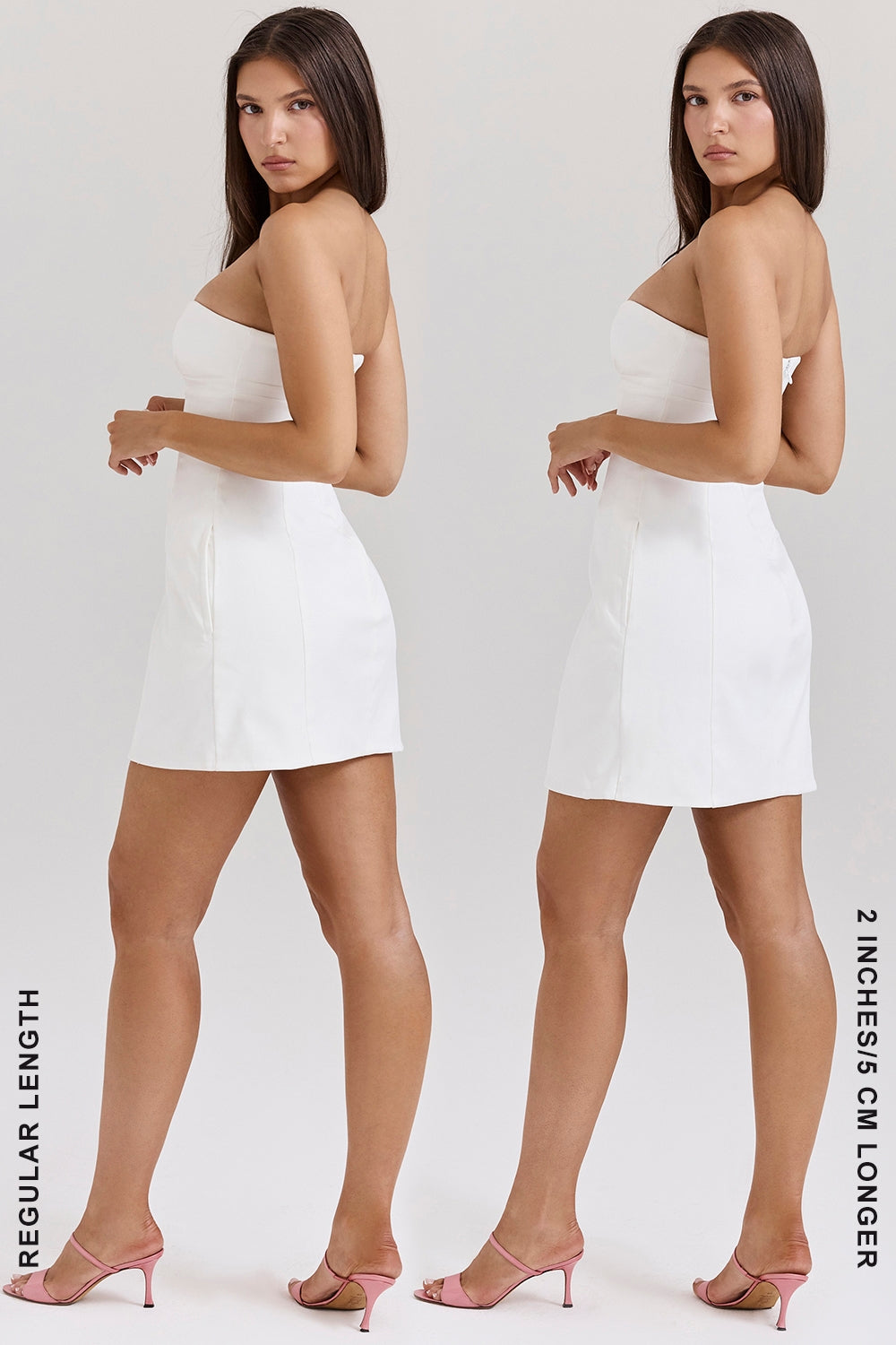 white strapless twill mini dress