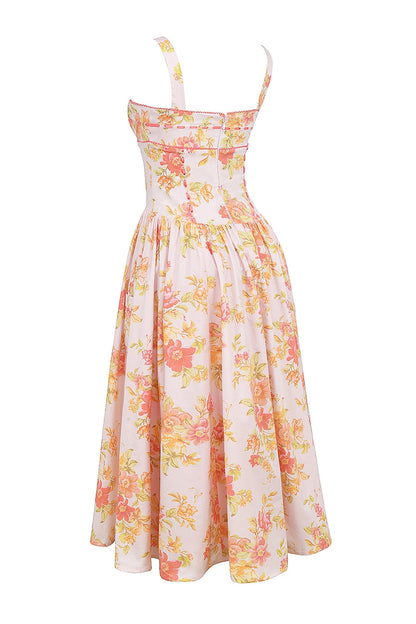 peach poppy print cotton midi sundress