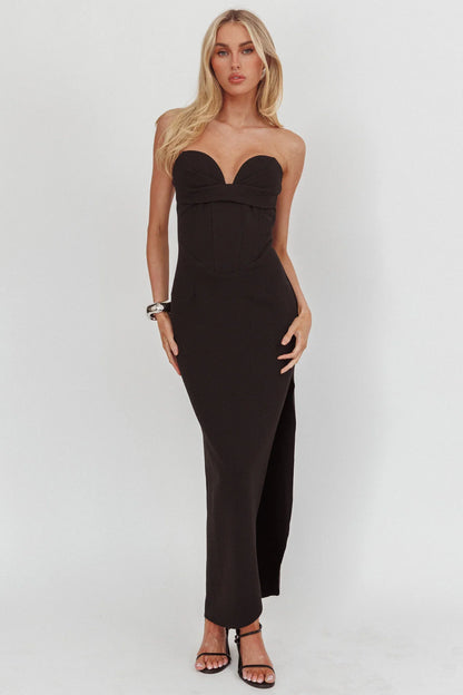 Maelie Sweetheart Neckline Pleated Bodice Maxi Dress Black