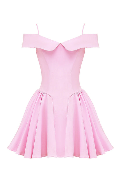 cotton candy twill off shoulder mini dress