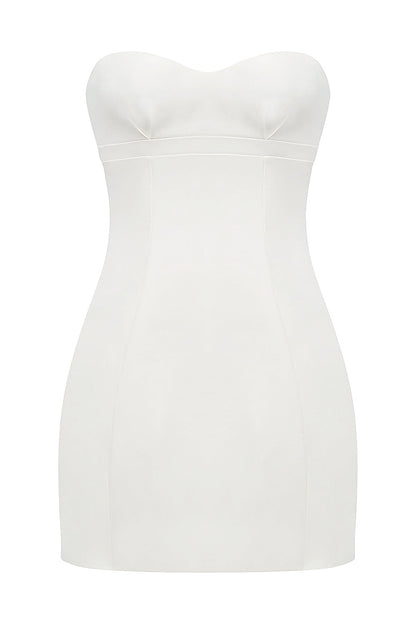 white strapless twill mini dress