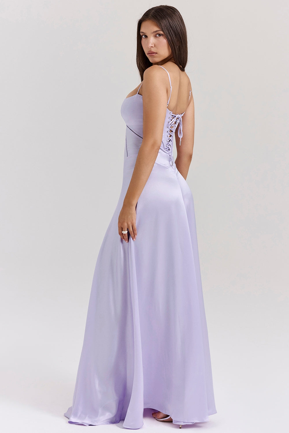 orchid lace up maxi dress