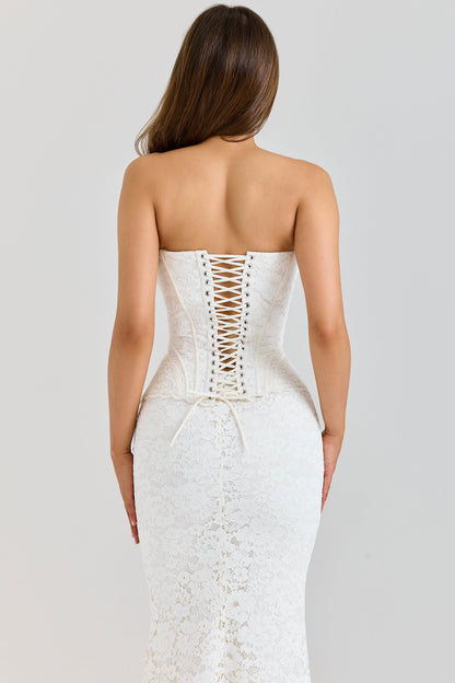 ivory lace corset maxi dress