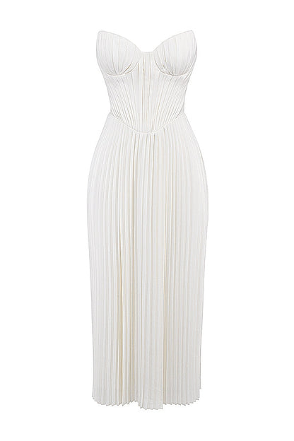 ivory pleated maxi dress