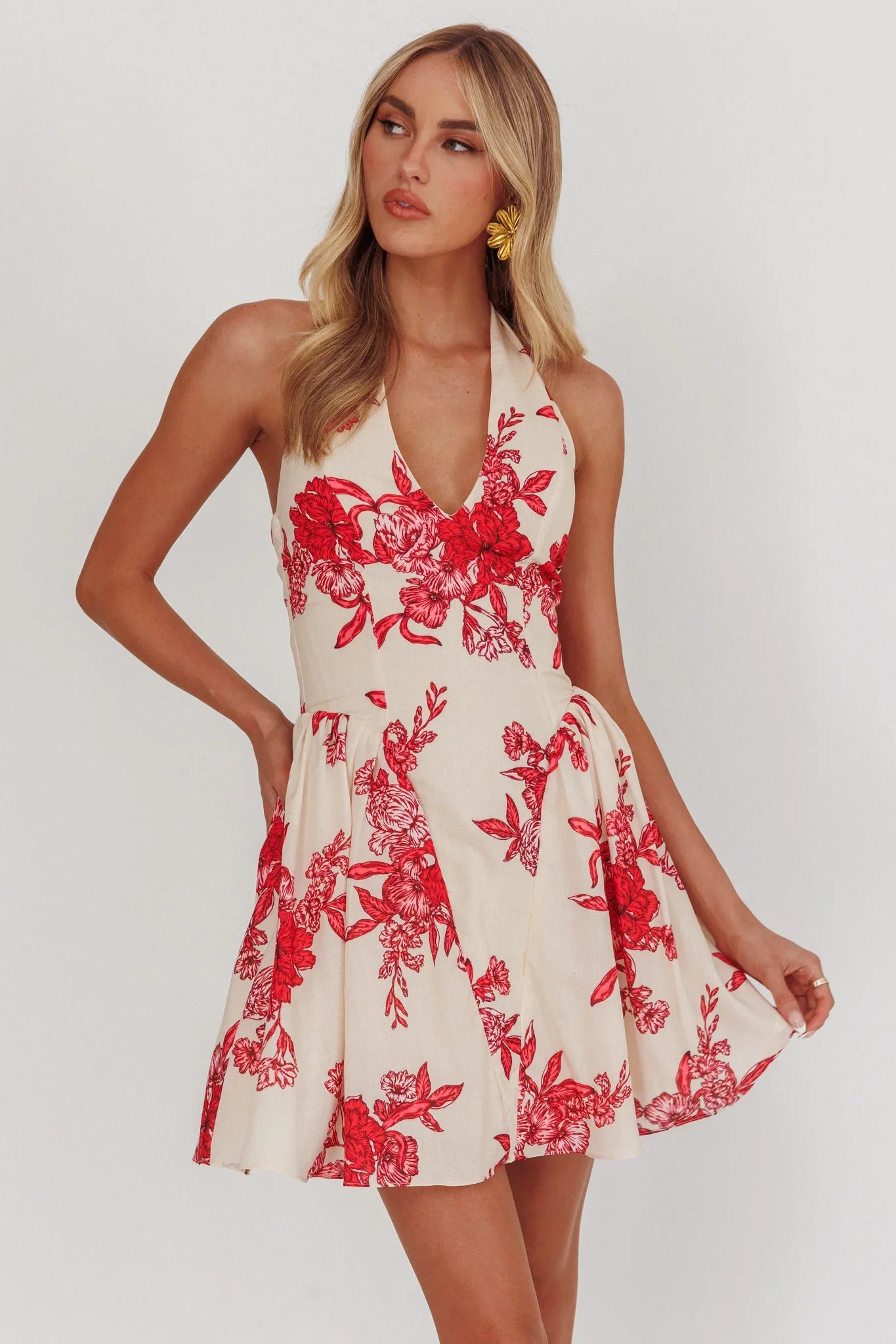 El Corazon Halterneck Mini Dress Floral Red