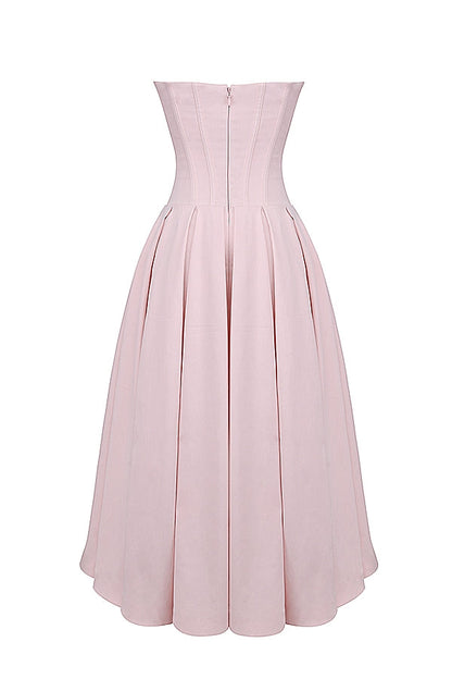 ballerina pink strapless midi dress