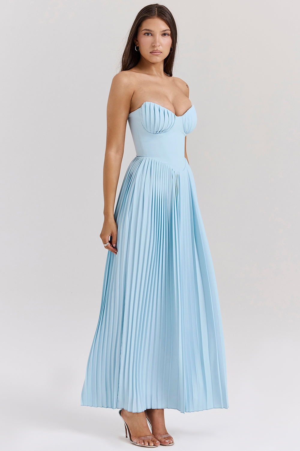 ocean blue pleated maxi dress