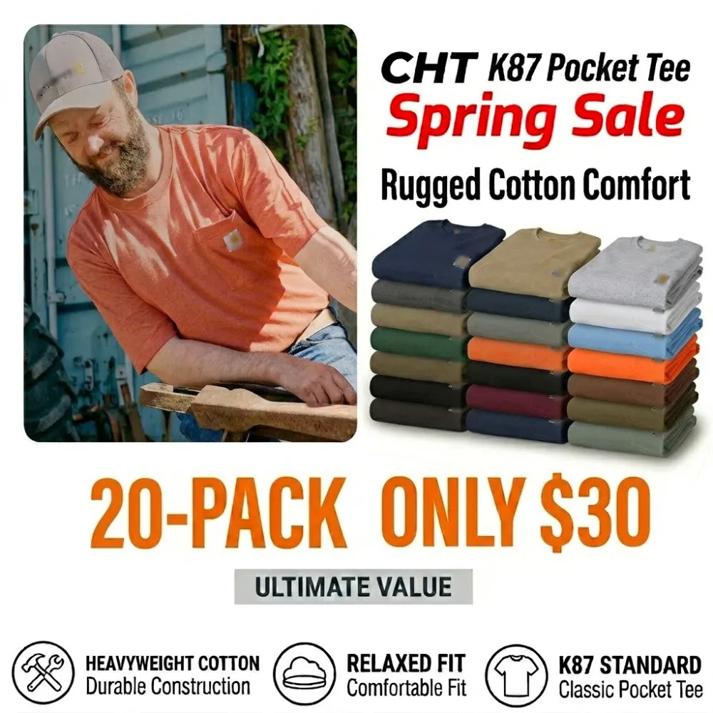 🔥Last Day Promotion!CHT Men's K87 Workwear Loose Fit Heavyweight Short-Sleeve Pocket T-Shirt (Also Available in Big & Tall)