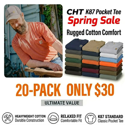 🔥Last Day Promotion!CHT Men's K87 Workwear Loose Fit Heavyweight Short-Sleeve Pocket T-Shirt (Also Available in Big & Tall)