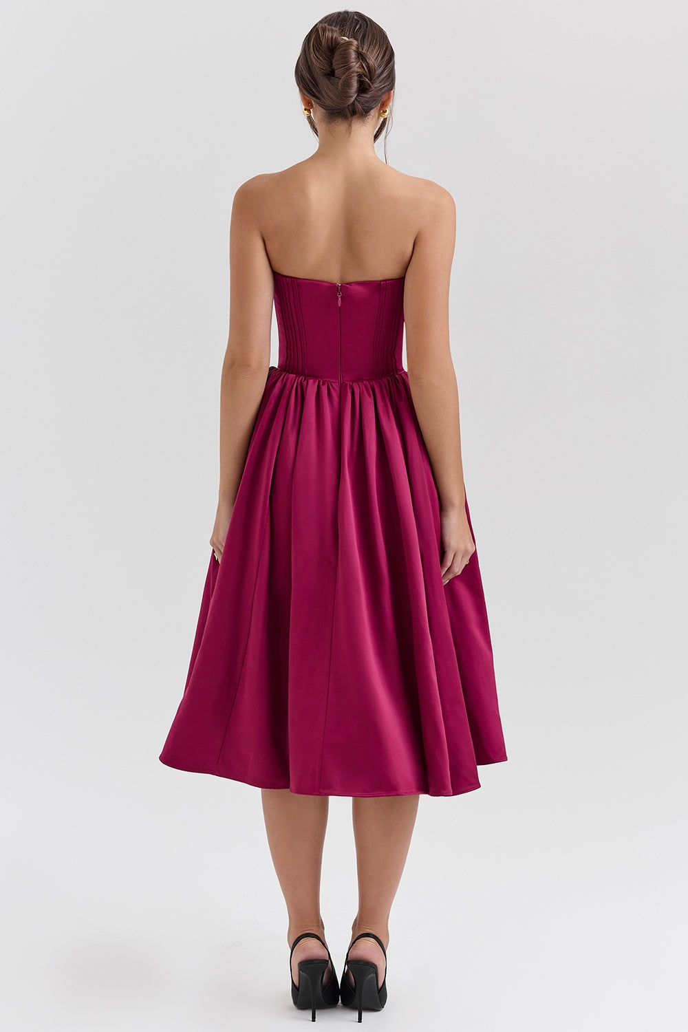burgundy satin tulle midi dress - sale